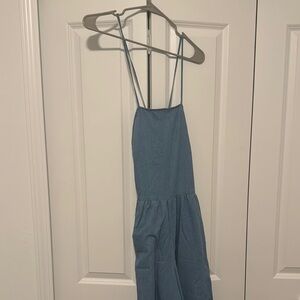 Light Denim Halter Tie Jumpsuit w/ Pockets